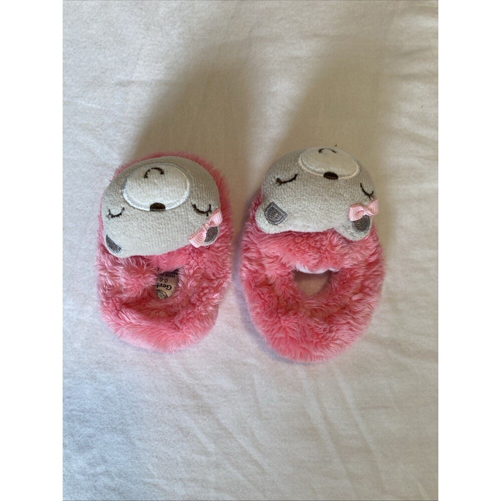 0-6 Months Gerber - one piece slippers | pink & animal theme